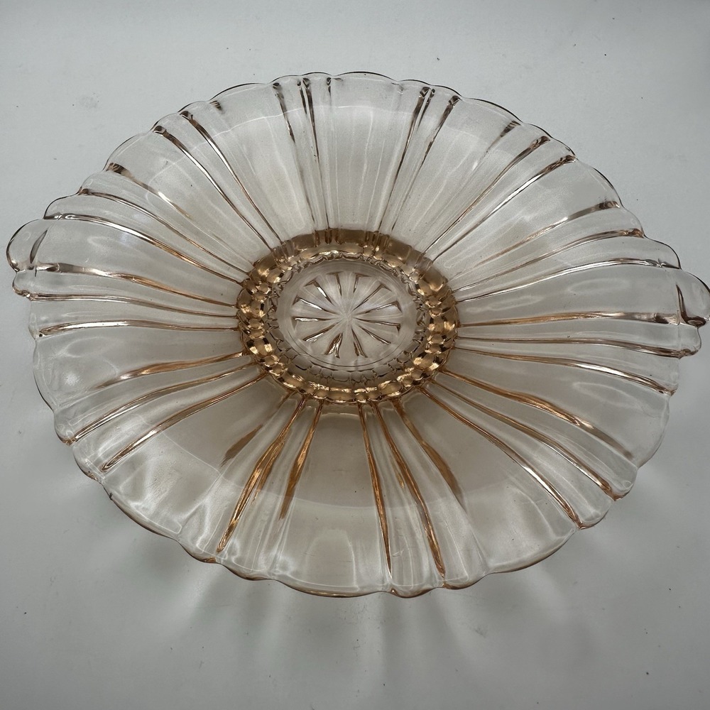 Vintage Anchor Hocking‎ Old Cafe Pattern Pink Depression Glass Dish with Handles